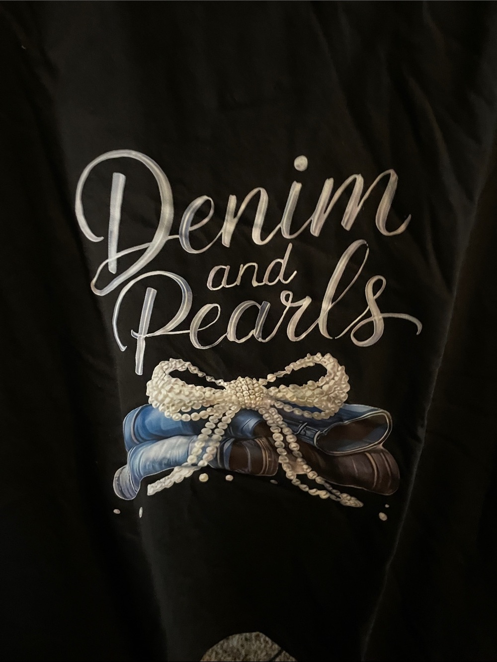Denim and Pearls Women’s Black Graphic Jeans Tee